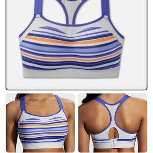 Brooks Dare Blue Stripe Racerback Sports Bra Size 36DD/36E exercise molded cups